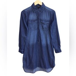 White House Black Market Chambray Long Sleeve Shirt Dress Size 0 NEW